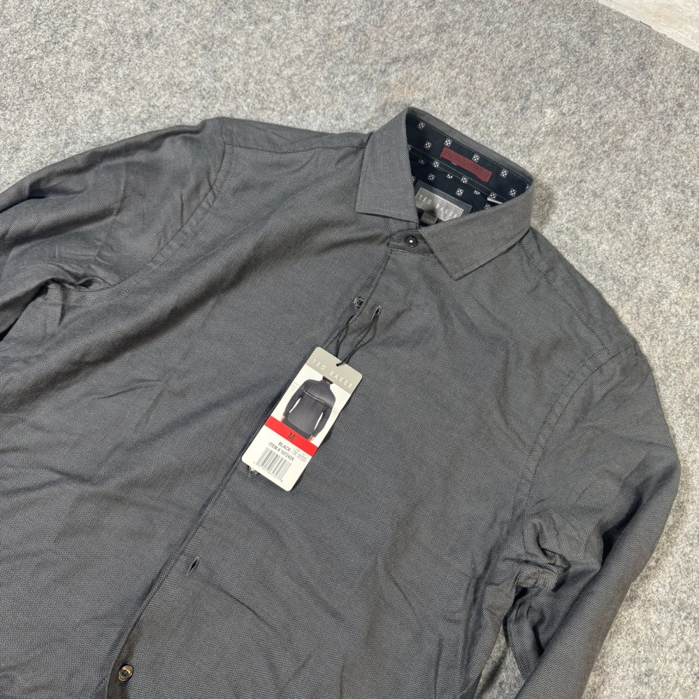 Ted Baker Mens Grey Herringbone 100% Cotton Button Down Shirt Size M New